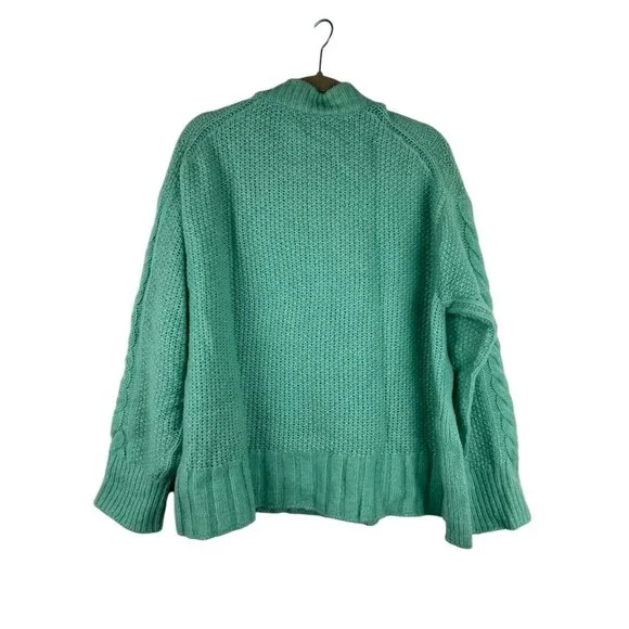 Everlane Women's XL Sweater Mint Green Alpaca & Merino Wool Blend Cable Knit - Picture 2 of 14